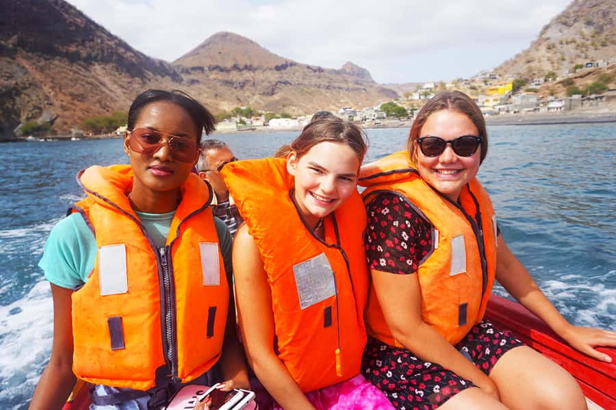 From Praia: Boat Trip, Snorkeling, Cave & BBQ on the Beach - The traditional fishing boat along Santiago’s volcanic coast