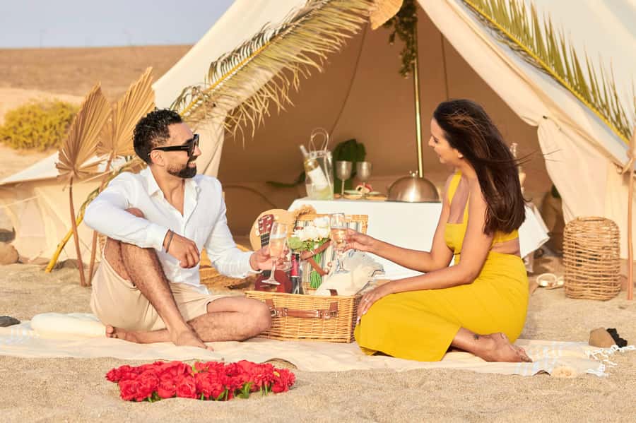 Romantic Sunset Experience with Glamping Gold Pack - Choosing between lobster, tropical dishes, and sushi
