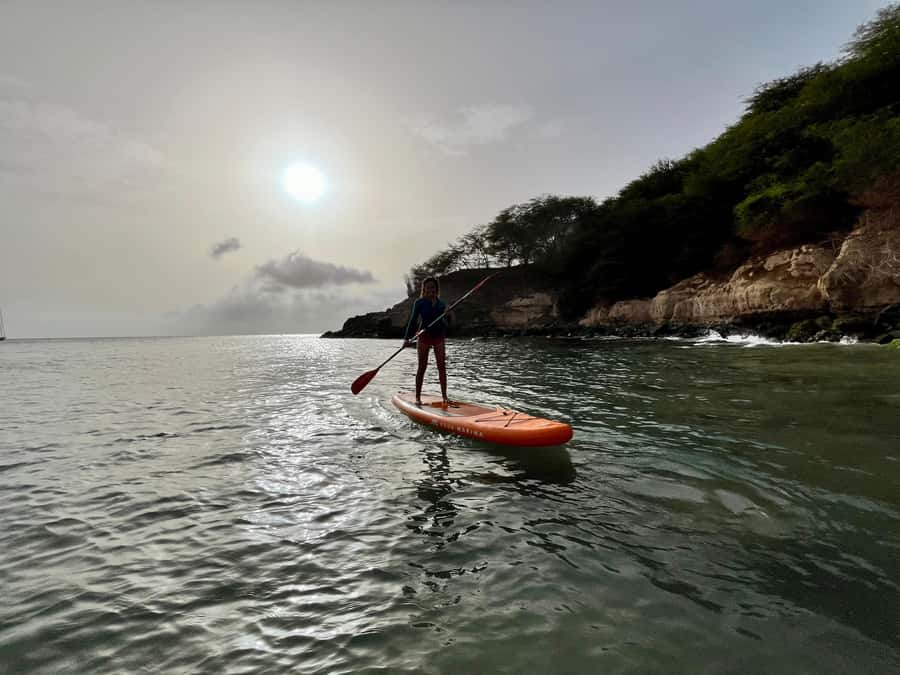 SUP Tarrafal: Stand Up Paddleboard Lesson & Tour - Paddling Into Tarrafal Bay
